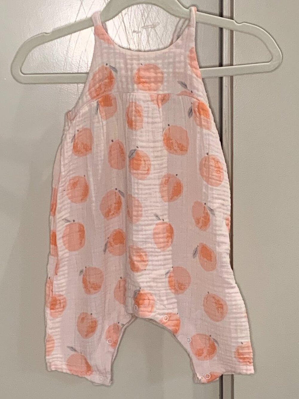 Angel Dear Peach Print Muslin Romper 6-12M Light Pink Gauze Summer